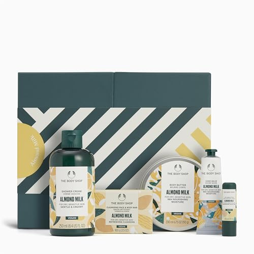 The Body Shop Almond Milk Gift Set - 5 Piece Set, Shower Cream, Body Butter, Bar Soap, Lip Balm, Hand Balm, Vegan