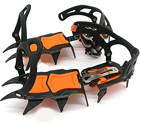 Fesjoy Tacos de Hielo 12 Dientes Crampones de Hielo Zapatos Nieve Invierno Tacos Tracción con Pinza para Esquí Montaña CN 36-46 US 6-13.5 Picos Acero Al Manganeso