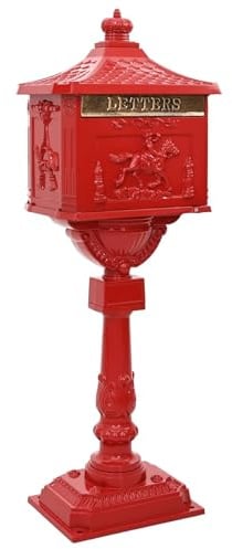 vidaXL Stående Brevlåda Röd 42,5 x 29,5 x 117 cm Gjutet Aluminium