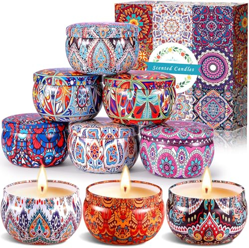 ZPQAODI 9 Piezas Velas Aromaticas, Juego De Regalo De Velas Perfumadas, Vela Aromática Regalo de Velas de Aromaterapia, Cera de Soja Natural Velas, Decorativas Vela de Viaje para Yoga Baño Dormitorio