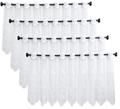 ASSRECT 4PCS Kitchen Curtains with Eyelets,Floral Cafe Short Sheer Curtains