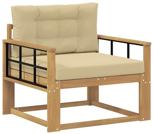 vidaXL Outdoor Mittelsofa Polyester Weiß, Akazienholz Outdoor Mittelsofa, wetterfestes Patiositzmöbel, modernes Möbel für Gartenlounge und Balkon