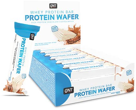 QNT barre Protein Wafer yoghourt vanille, 32% de pure whey protéines, texture croquante, faible taux de sucre, boîte de 12 barres (12 x 35g)