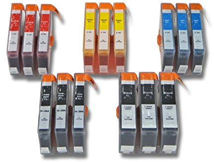 vhbw 15x Tintenpatronen Ersatz für HP CB321EE Black, CB322EE Photo Black, 920XL, 920, CB323EE Cyan, 364XL für Drucker (Kompatibel)