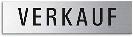 Schild Verkauf 160 x 40 mm Türschild aus Edelstahl fein-matt gebürstet selbstklebend Nr.8631