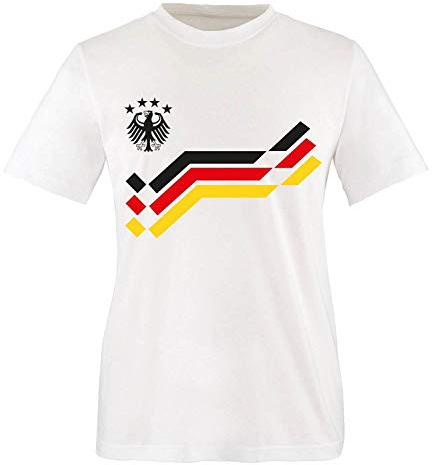 EM 2016 - Retro-Trikot - WUNSCHDRUCK - Kinder T-Shirt - Weiss/Schwarz-Rot-Gelb Gr. 152-164