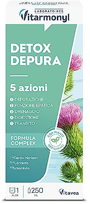 Vitarmonyl Detox Depura - Depurazione Totale e Digestione - Da Bere 250 ml | Cardo Mariano, Carciofo e Tamarindo - Drenante Detox Forte per Fegato e Intestino - Senza Glutine, Vegano - Da Bere