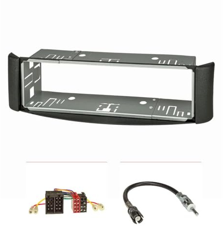 tomzz Audio 2451-010 Cache-Radio Compatible avec Smart fortwo (450) année 1998-2007 Gris foncé avec boîtier métallique Adaptateur Radio ISO Raku2 Adaptateur d'antenne DIN