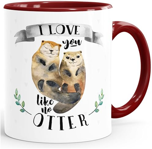 MoonWorks Kaffee-Tasse Otter Pärchen I love you like no otter Geschenk Liebe Spruch Teetasse Keramiktasse Bordeaux-grau unisize