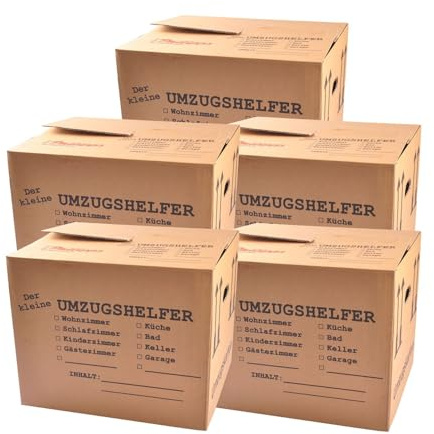 Umzugskartons 41x35x34 cm 5er Set Bücherkartons Archivkartons Stabil Braun | BURI Faltkartons aus Wellpappe für Umzug, Transport, Lagerung, Versand und vielseitige Verpackungsaufgaben im Haushalt