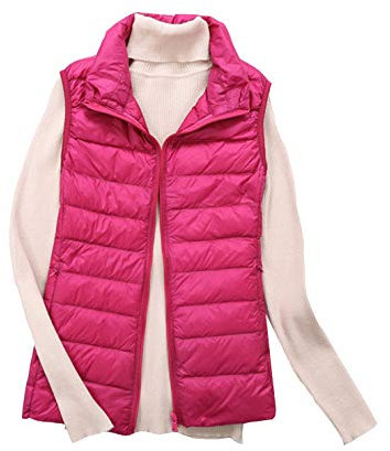 Femme Doudoune sans Manche Gilet Ultra Légère Veste Manteau Zippée Hiver Compressible Blouson Rose XXL