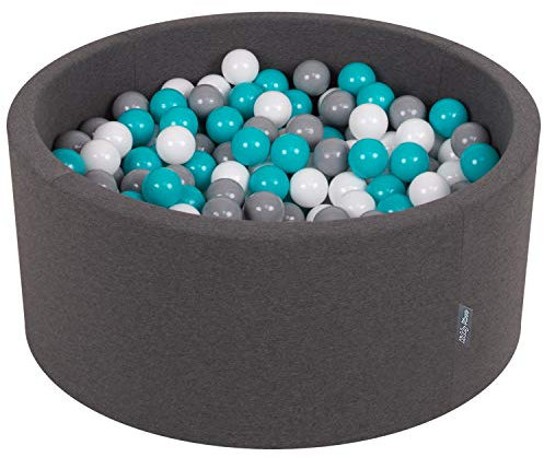 KiddyMoon 90X40cm/300 Balles ∅ 7Cm Piscine À Balles pour Bébé Rond Fabriqué en UE, Gris Foncé:Gris/Blanc/Turquoise