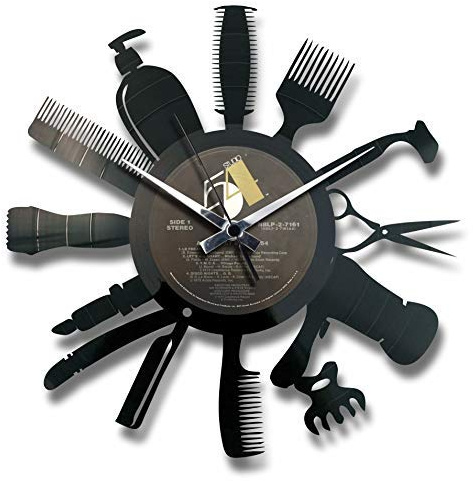 DISCOCLOCK Shallplattenuhr Hair Salon - Lautlos Wanduhr, einfach aufzuhängen. 100% Made in Italy Handwerkliches Produkt