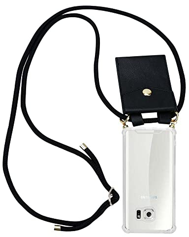 Cadorabo Handykette kompatibel mit Samsung Galaxy S6 Schutzhülle TPU Silikon Case Necklace Design Slim Kratzfest Kordel Band mit Etui Rundumschutz Case Hülle für Galaxy S6 in Schwarz