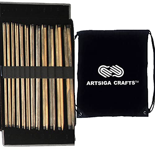 Lykke Stricknadeln, gerades Set, Treibholz, 35,6 cm lang, inkl. Artsiga Crafts Project Tasche 14-inch-(35.5cm)-Set schwarz
