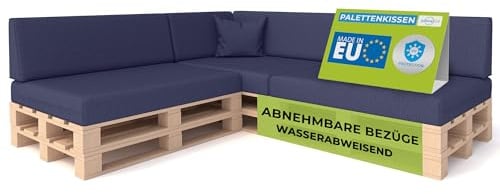 Pillows24 - Palettenkissen 8-teiliges Set | Palettenauflage für Palettensofa | Rückenkissen & Sitzkissen für Europaletten | Palettenmöbel für Indoor & Outdoor mit UV-beständig | Made in EU | Blau