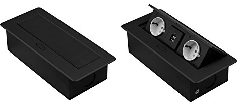 Einbausteckdose versenkbar mit oder ohne USB und in 2 Farben Silber oder Schwarz zum Auswählen (2x Schuko + 2x USB, Schwarz)