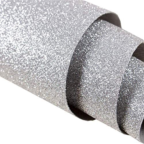 DHHOUSE Papier Peint Auto-adhésif Fines Paillettes,vendu au rouleau, 44 cm de large x 5 m de long (Argenté)