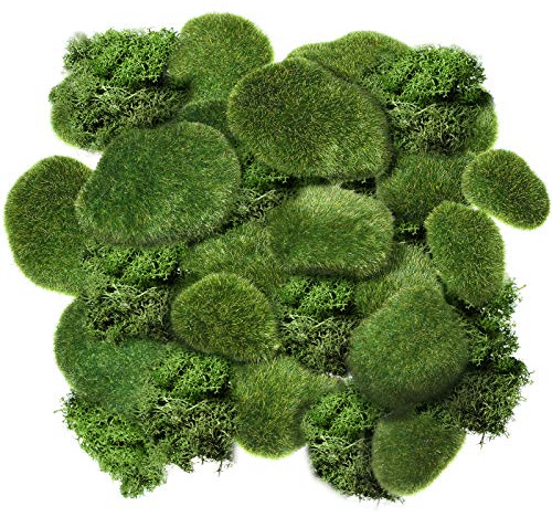 Chuangdi 20 Pcs Artificial Green Moss Rocks Balls Decorative Stones