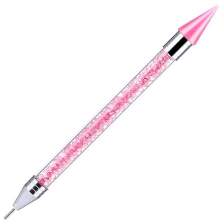Dual-Ended Rhinestone Picker Wax Pen - Crystal Beads Handle Nail Art Tool for Manicure, Gems, Studs, Crystals, and DIY Decoration (Pink) | Precision Dotting Pen for Nail Designs & Rhinestone Placement