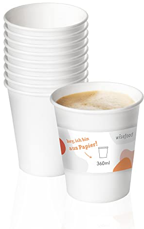 Wisefood Pappbecher weiß - 50 Stück Einweg Trinkbecher 120ml - Umweltfreundliche Papierbecher ohne PLA/PE - Biologisch abbaubare Einmalbecher mit BIO-Beschichtung