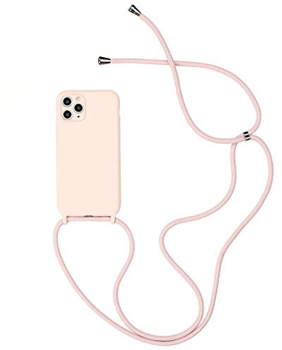 Alihtte Coque pour iPhone 11 Pro avec Cordon de Collier, Coque Souple Silicone TPU Bumper Etui Housse avec Cordon Réglable Lanyard Case pour iPhone 11 Pro Mince Antichoc Collier Cover-Cuir Rose
