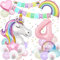 Einhorn Geburtstagsdeko,3D Einhorn Luftballon,Riesen Folienballon Macaron 4,Einhorn Folienballon Set mit Happy Birthday Banner,Rainbow Cloud Balloons für Mädchen Geburtstags Festival Dekoration