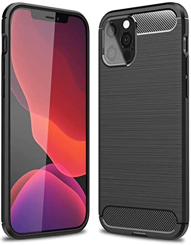 CoolGadget Premium Carbon Handyhülle TPU für iPhone 12 / iPhone 12 Pro, stoßfest, Kratzfest, rutschfest, Anti-Fingerprint, schwarz