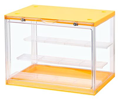 S.I.C SIC Clear Acrylic Display Case Multi-Tier for Lego Collection, Figures, Models; Gadget Display Box, Action Figure Collector Organizer; Dust Cover (1, Yellow)