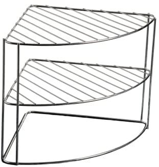 BLADO - 3 Tier Corner Kitchen Cupboard Organiser, Rack for Kitchen Storage & Organisation, Stand with Tidy Shelves for Bowls, Plates & Mugs (Chrome)