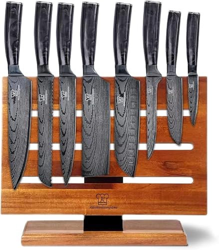 KÜCHENKOMPANE – Edelstahl Messerset Kuro mit magnetischem Messerblock | 8-teiliges Küchenmesser Set | Rückseite nutzbar, bis zu 16 Messer | rostfreie & scharfe Kochmesser | Designed in Germany