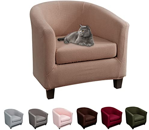 Lydevo Sesselhussen Clubsessel Stretch Sesselschoner Sesselbezug Tub Chair Cover Couchbezug Elastisch Anti-Rutsch Club Sesselüberwürfe Husse für Loungesessel,Jacquard#Kamel