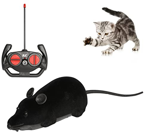 niCWhite Remote Control Mouse Cat Toy, Interative Moving Cat Toys Wireless Electronic RC Rat Mice Pet Toys for Chase and Exercise (Black)