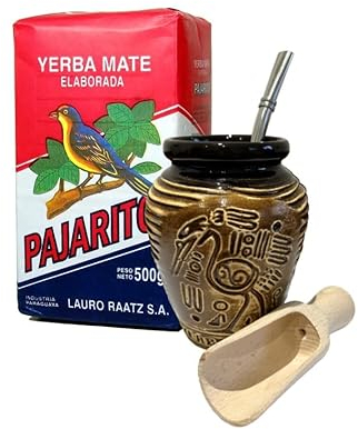 Pajarito Elaborada Yerba Mate Tea Set | Natural Strong Energy Drink|Mate Tea Complete Set|Begginer's Kit|Yerba Mate Pajarito Elaborada Booster 500g|Ceramic Bird Cup Gourd 300ml | Stainless Bombilla