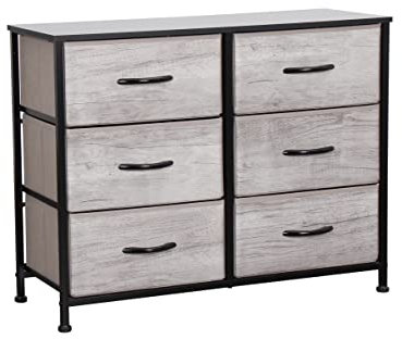 Requena Chest of Drawers, 6 Drawers with Wood Top and Large Storage Space, Easy to Install Organizer, for Bedroom, Living Room, Nursery, Hallway CD-5826-GREY-BLK