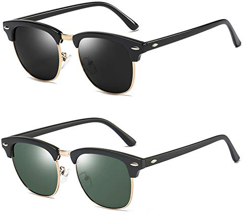 Rocf Rossini Polarisierte Sonnenbrille Herren Klassische Fahrer Brille Retro Halbrandlose Unisex Sonnenbrille Damen UV400(Schwarz/Grau + Schwarz / G15)