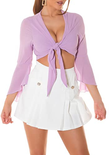 Chic Trompeten Ärmel Crop Bluse zum Binden One Size (Einheitsgröße)