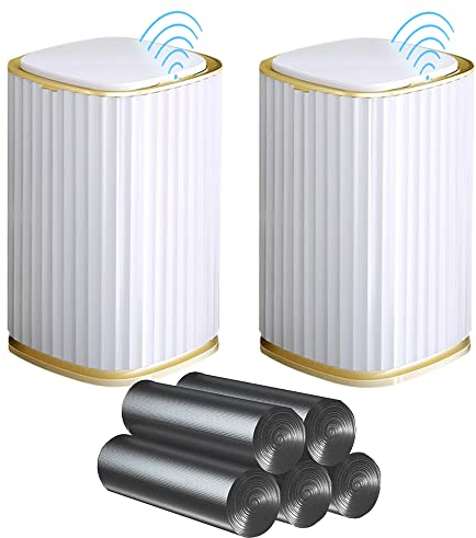 JOYBOS PK5469 Set de 2 papeleras Cubos Cuadrado 15 l Cada una, con Sensor Inteligente, para hogar u Oficina-Incluye 100 Bolsas de Basura, 15 litros, Polipropileno, Oro