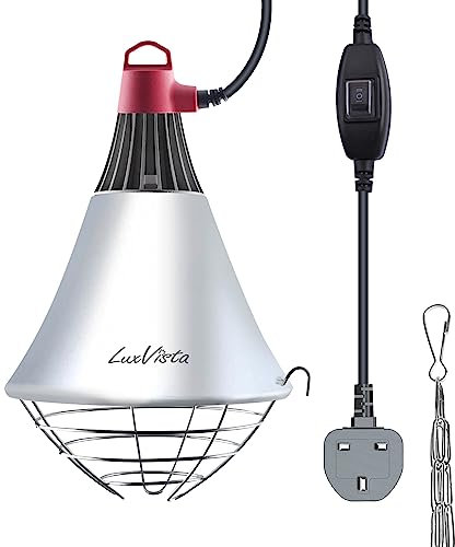 Luxvista Poultry Heat Lamp, 2 Mode Switch Adjustable with 2M Wire and 2M Suspension Chain, 250W Max Infrared Heat Lamp Holder Perfect for Brooding Chicks, Kennel (No Bulb)