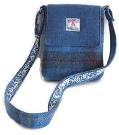 Harris Tweed crossbody bag for women, fully lined with a contrasting cotton and a self adjusting strap, hand made in UK