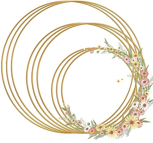 Ticeed 9 Stück Metallringe Drahtringe Deko Ringe Makramee Zubehör Ringe zum Basteln Aufhängen Traumfänger DIY Floral Hoop Wandbehang Handwerk Floristik Hochzeitskranz (20, 25 & 30 cm Gold)