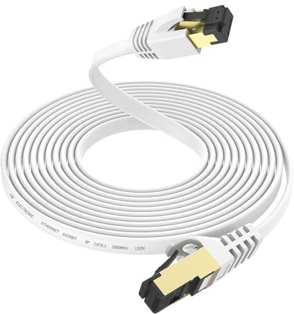 LW Electronic Flat 10M Cavo di rete Ethernet piatto CAT 8 LSZH 40 Gbps ad alta velocità 2000 MHz 2000 MHz POE cavo patch S/FTP compatibile con PS5 PS4 Switch Laptop Router Modem TV RJ45