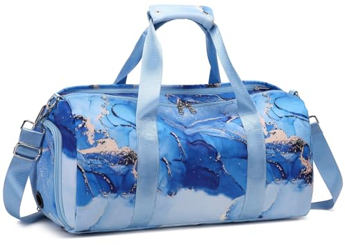 Dance Bag Girls Gymnastics Bag Kids Overnight Duffle Bag with Shoe Compartment, Kids Travel Weekender Sleepover Carry On Bag (Gilded Blue)