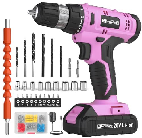 FADAKWALT 20V Cordless DrillSet ,Powerful Drill bit Sets,Torque 30N,21+1 Torque Setting,3/8” inch Keyless Chuck, 40pcs Drill Bits,Electric Drill with 2.0AH Li-Ion Battery and LED Light.