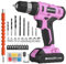 FADAKWALT 20V Cordless DrillSet ，Powerful Drill bit Sets,Torque 30N,21+1 Torque Setting,3/8” inch Keyless Chuck, 40pcs Drill Bits,Electric Drill with 2.0AH Li-Ion Battery and LED Light.