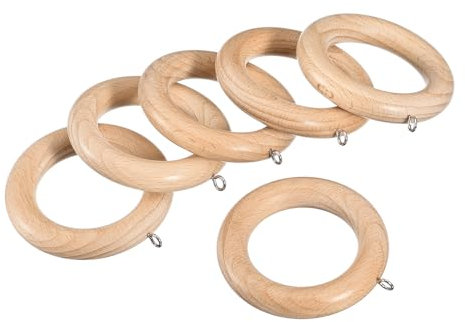 sourcing map 6 anelli in legno per tende da 7 cm, ganci per tende in legno con occhiello a vite per asta per tende, naturale