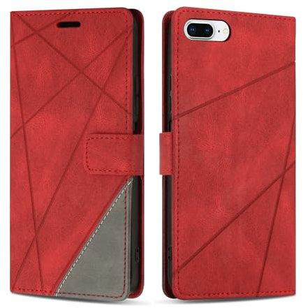 SONWO Case for iPhone 8 Plus/iPhone 7 Plus/iPhone 6 Plus, Premium PU Leather Flip Wallet Case Magnetic Closure Cover Case Card Slots kickstand Phone Case for iPhone 8 Plus / 7 Plus / 6 Plus, Red