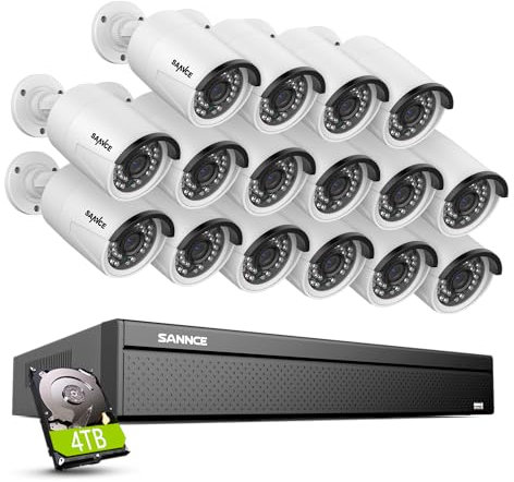 SANNCE 4K POE CCTV Security Camera System, 16 Channel Network Video Recorder 8MP NVR, 16x 5MP Outdoor Camera with Audio Recording, Motion Detection, 4TB HDD