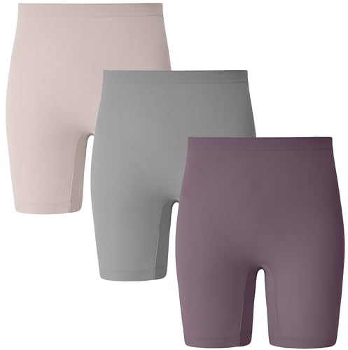 INNERSY Radlerhose Damen Kurz für Kleid Radler Shorts Chub Rub Unterkleid Hose Unter Rock 3 Pack (L/42, Violett/Grau/Lotuswurzel)