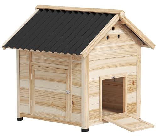 PawHut Duck Coop, Wooden Duck House, Outdoor Small Animal House with Openable Roof, Double Doors, Removable Base for 1-3 Ducks, Chickens, Rabbits, Cats, Natural Wood